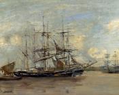 尤金 布丹 : Le Havre, Three Master at Anchor in the Harbor